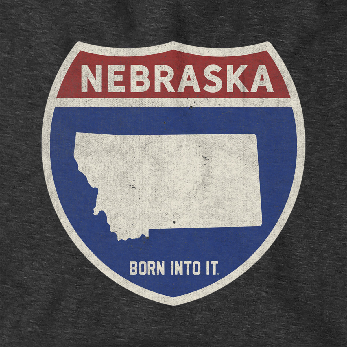 Born Into It Nebraska Interstate Sign hoodie sweatshirt featuring iconic highway graphic and comfortable fit.
