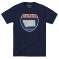 Born Into It Nebraska Interstate Sign T-Shirt, casual cotton tee featuring interstate route designs and Nebraska branding.