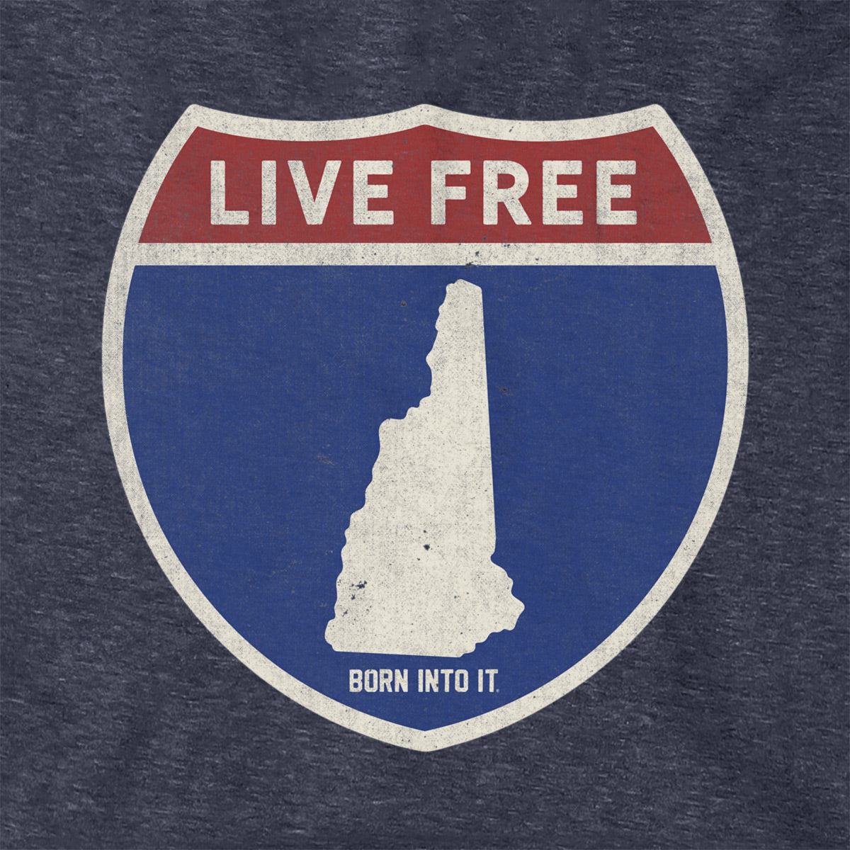 Born Into It New Hampshire Interstate Sign hoodie sweatshirt featuring a graphic of the NH interstate sign on the front.