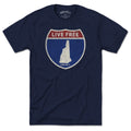Born Into It New Hampshire Interstate Sign T-Shirt featuring a graphic of interstate signs for NH, NY, and UT on a casual tee.