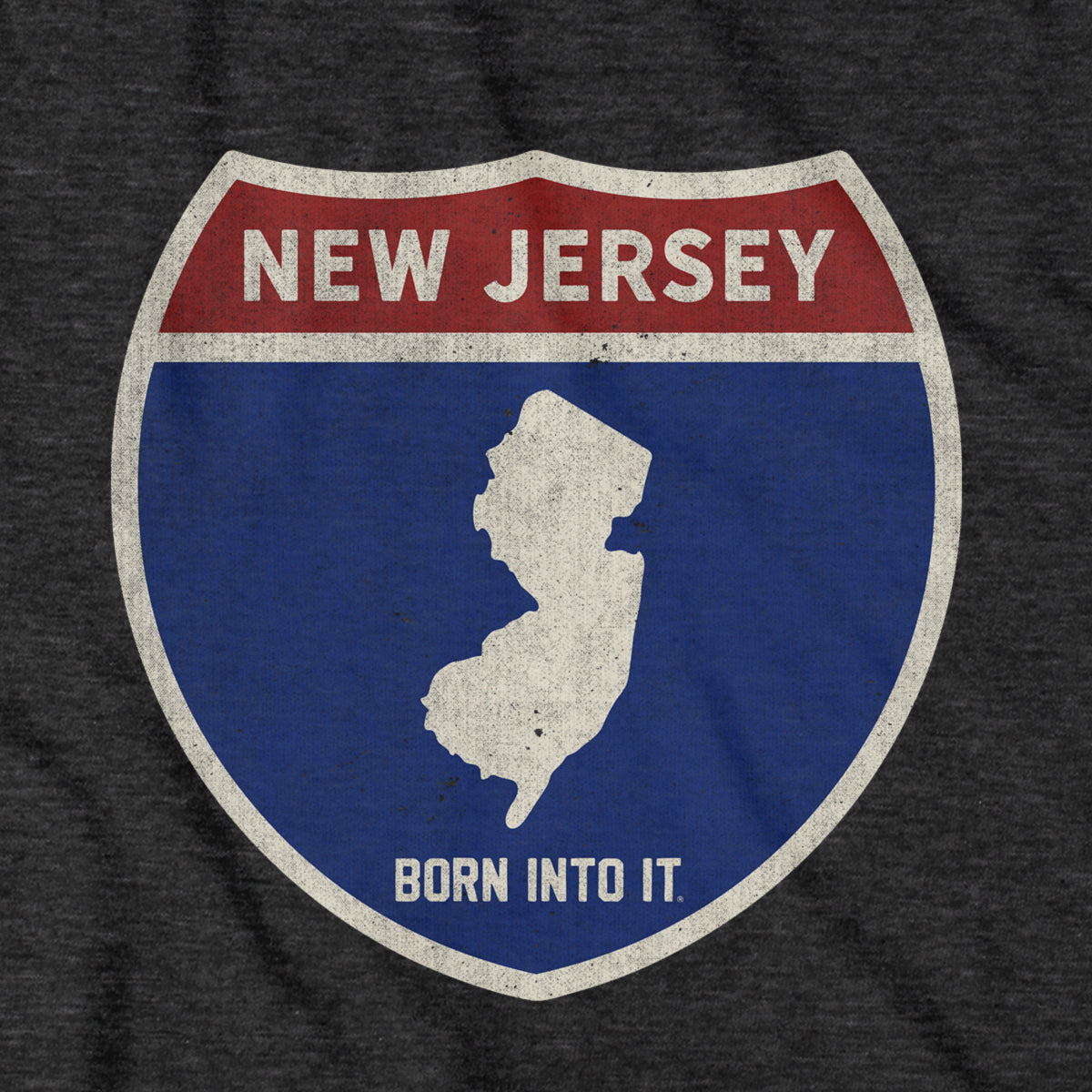 Born Into It New Jersey Interstate Sign T-Shirt featuring a graphic of the New Jersey highway route on a casual tee.