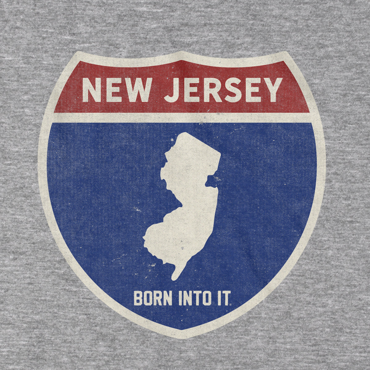 Gray New Jersey Interstate Sign T-Shirt by Born Into It featuring a bold interstate highway graphic on soft fabric.