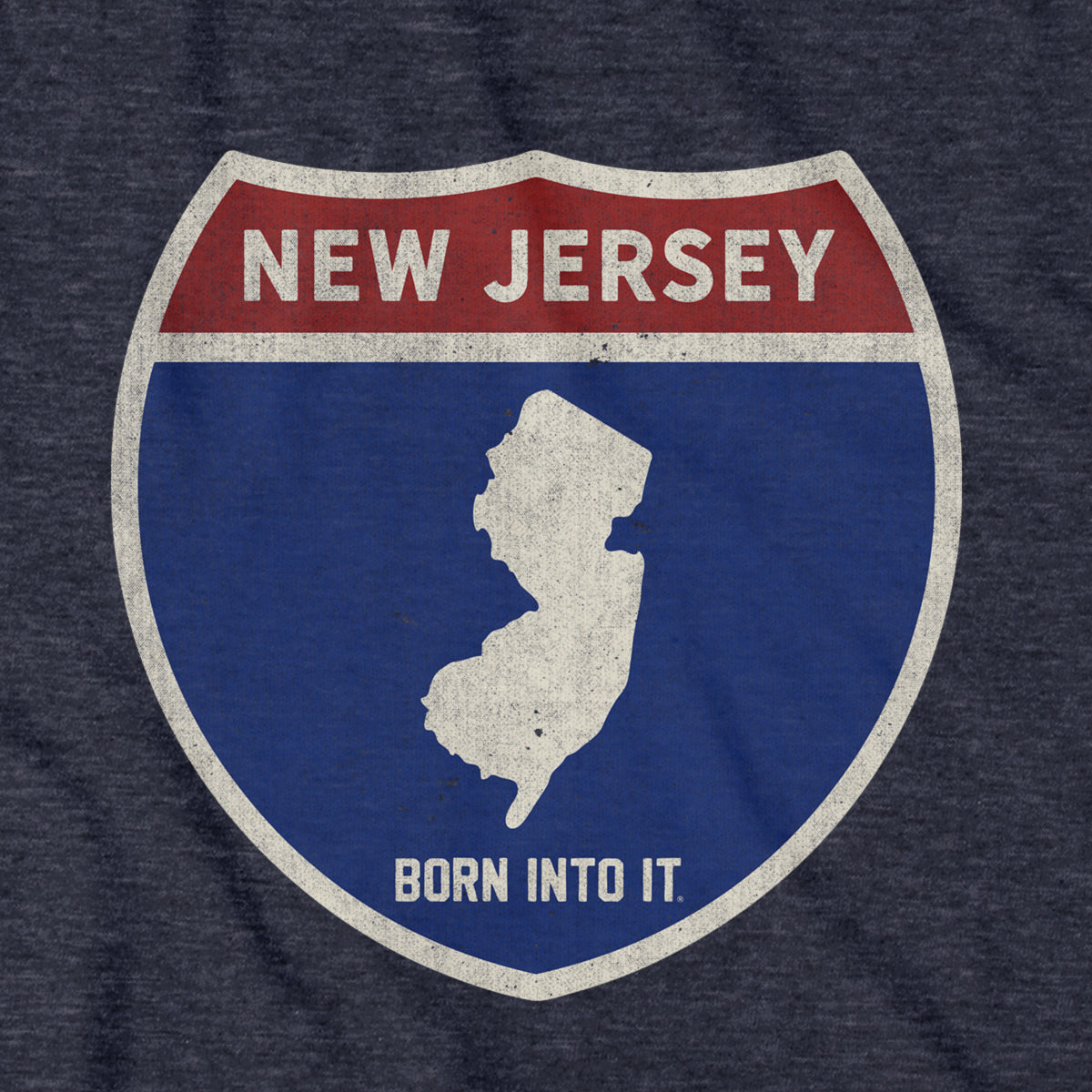 Born Into It New Jersey Interstate Sign T-Shirt featuring a bold NJ highway design on soft cotton fabric.