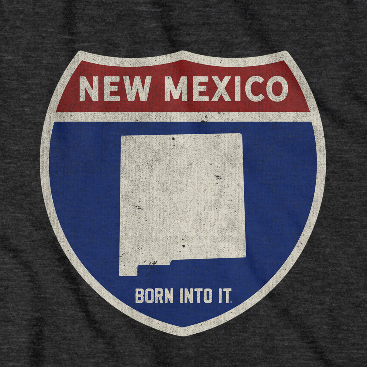 Born Into It New Mexico Interstate Sign T-Shirt featuring a highway sign graphic on a casual T-shirt.