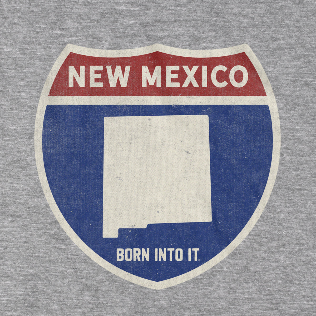 Gray New Mexico Interstate Sign T-Shirt by Born Into It featuring a bold interstate graphic on soft cotton fabric.