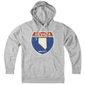 Born Into It Nevada Interstate Sign hoodie sweatshirt in gray, featuring a bold interstate design on the front.