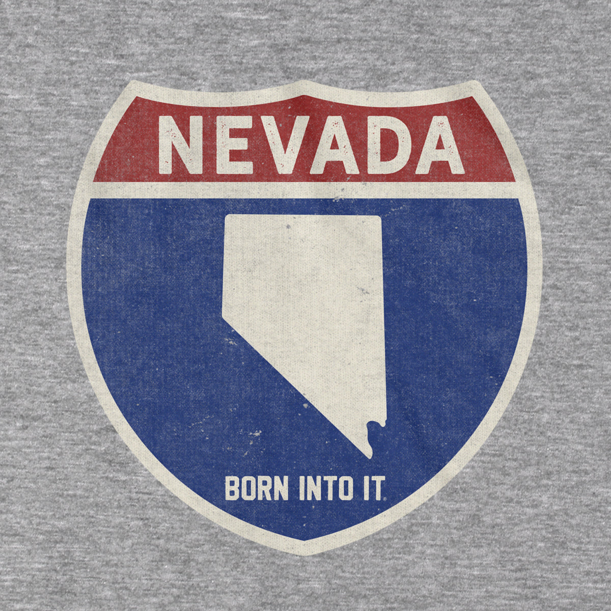 Born Into It Nevada Interstate Sign T-Shirt featuring a gray graphic design on soft cotton fabric.