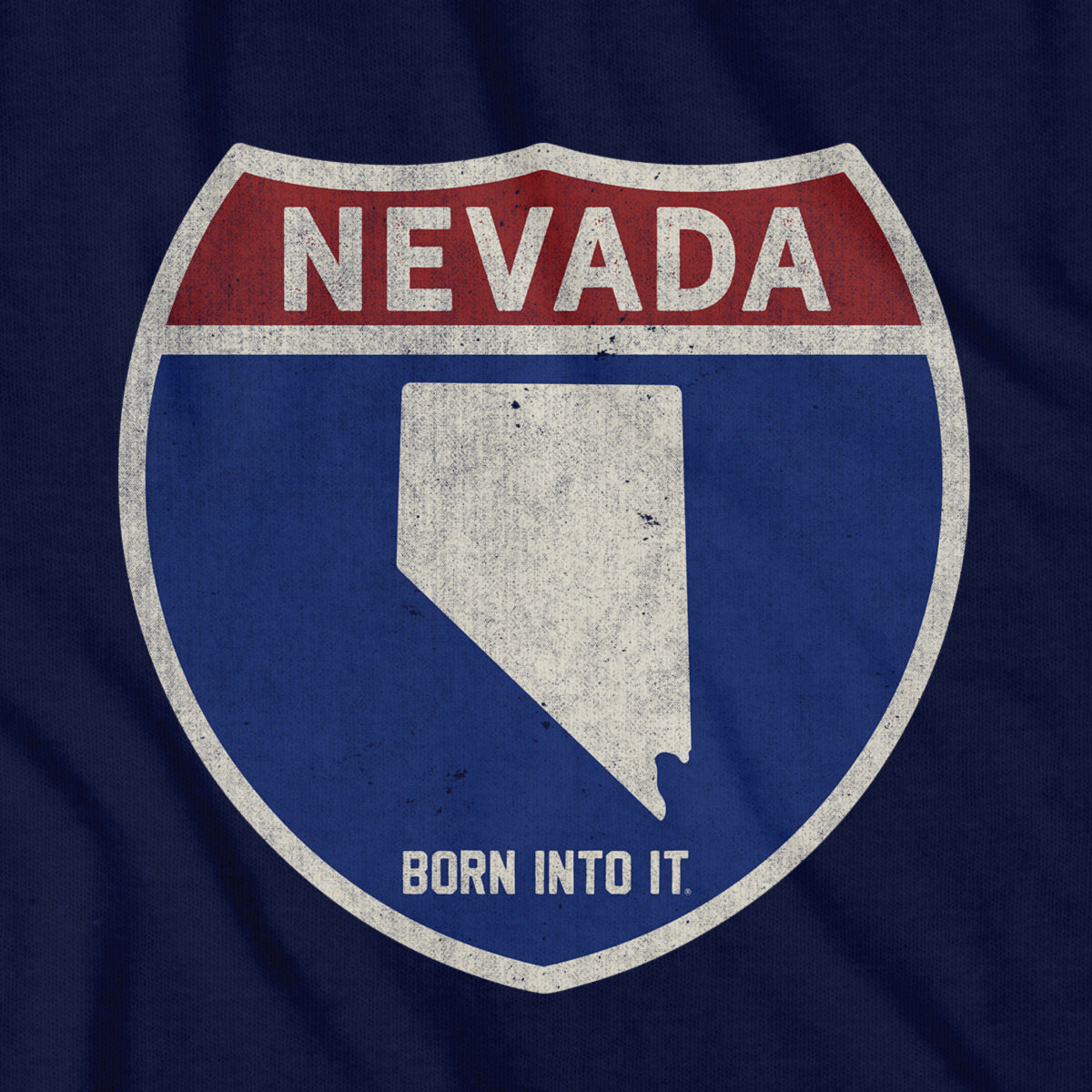 Born Into It Nevada Interstate Sign T-Shirt featuring a highway sign design in black and white.