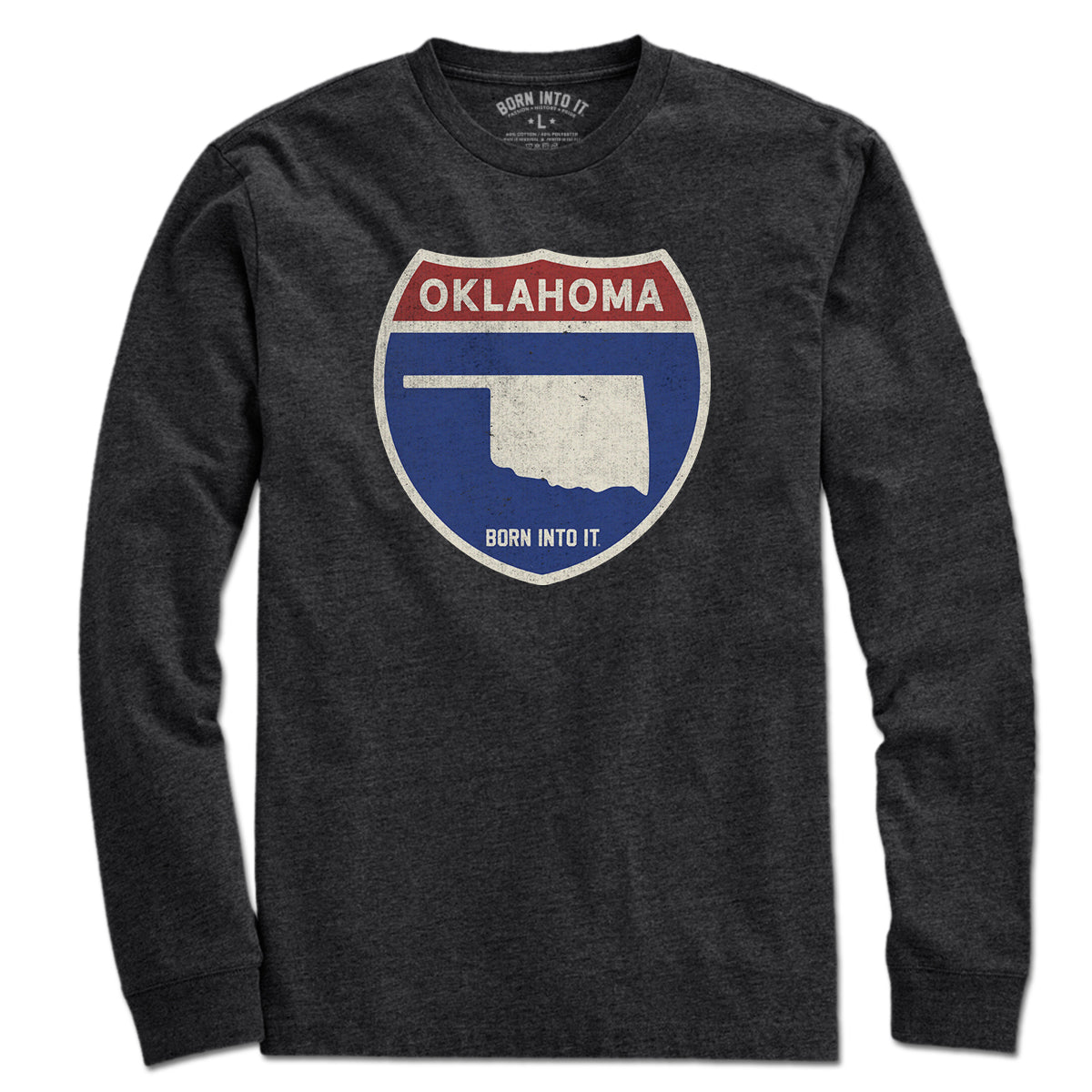 Born Into It Oklahoma interstate sign T-Shirt featuring a city highway graphic on a comfortable casual tee.
