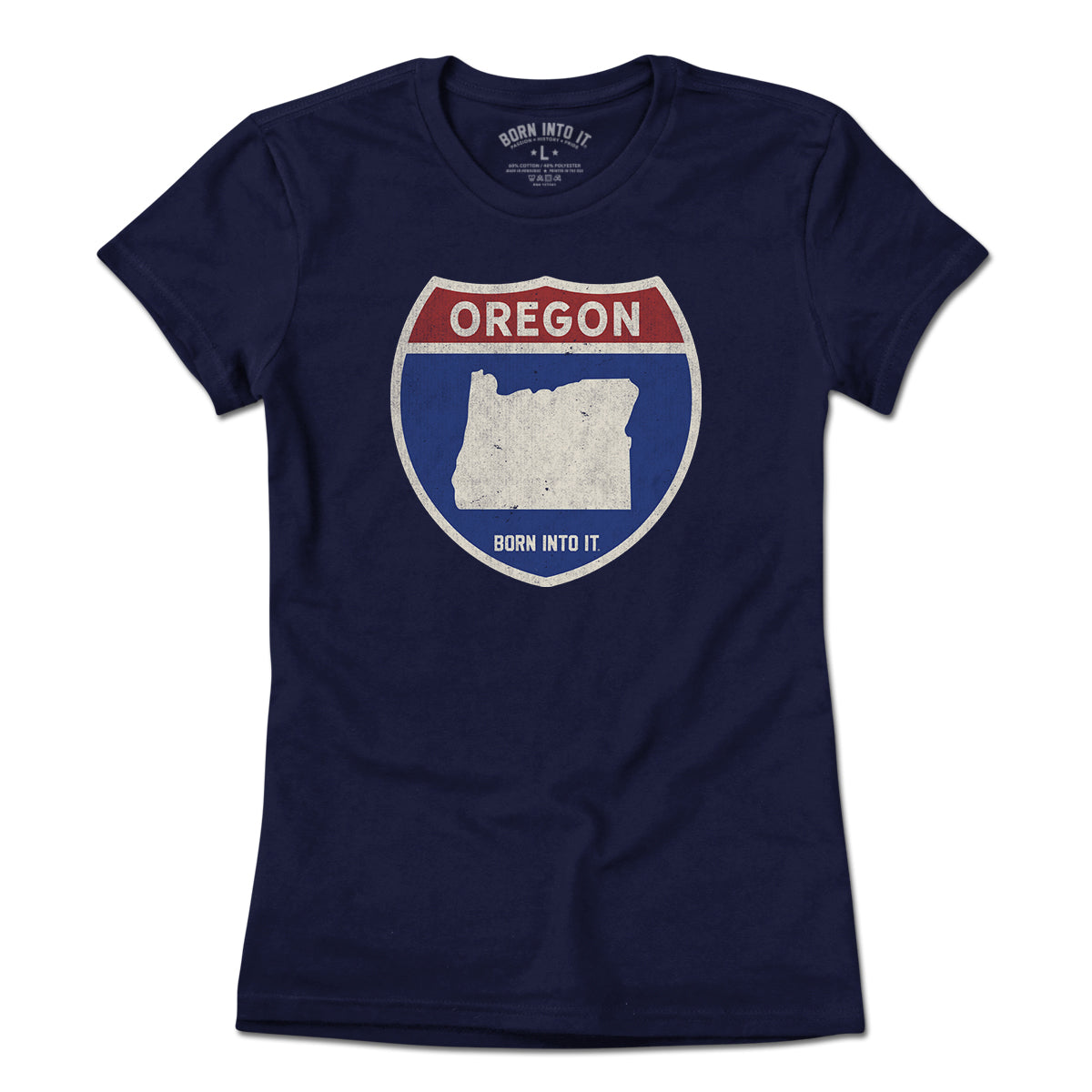 Light green Oregon Interstate Sign T-Shirt by Born Into It featuring a printed interstate highway graphic on the front.