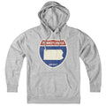 Born Into It Pennsylvania Interstate Sign Hoodie, gray sweatshirt with Pennsylvania highway graphic, casual and comfortable streetwear.