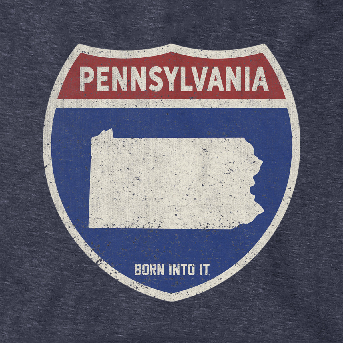 Born Into It Pennsylvania Interstate Sign Hoodie sweatshirt featuring a detailed interstate highway graphic.