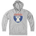 Born Into It Philadelphia Interstate Sign Hoodie, gray sweatshirt with interstate sign graphic, casual streetwear style.