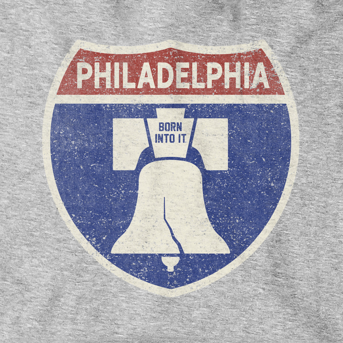 Gray Philadelphia Interstate Sign Hoodie by Born Into It, featuring a bold interstate graphic on the sweatshirt.