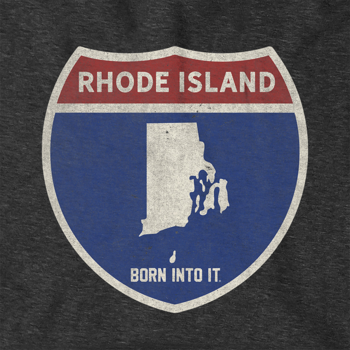 Born Into It Rhode Island Interstate Sign hoodie, casual sweatshirt with interstate map design on front.