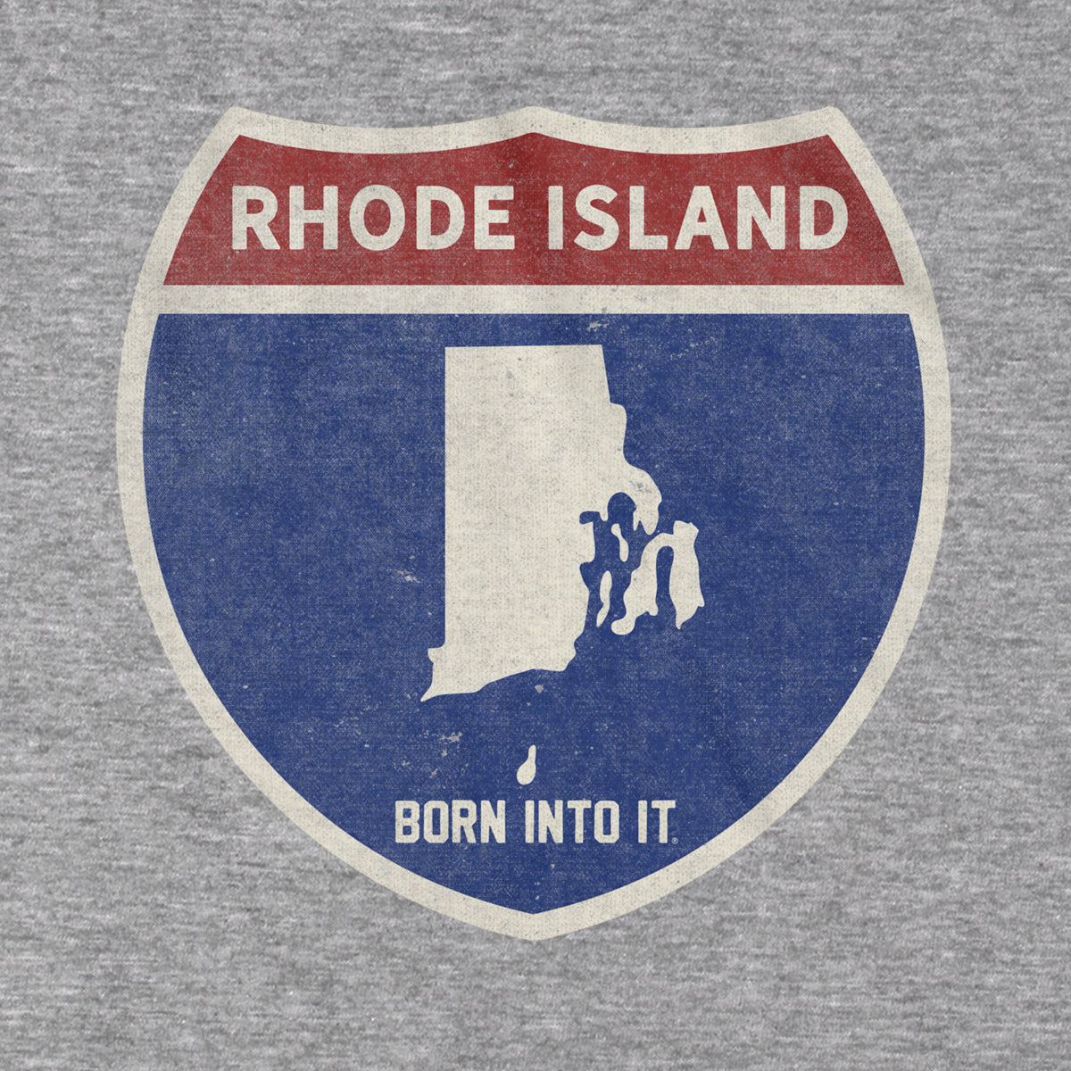 Gray Rhode Island Interstate Sign T-Shirt by Born Into It, featuring a printed interstate route design on the front.