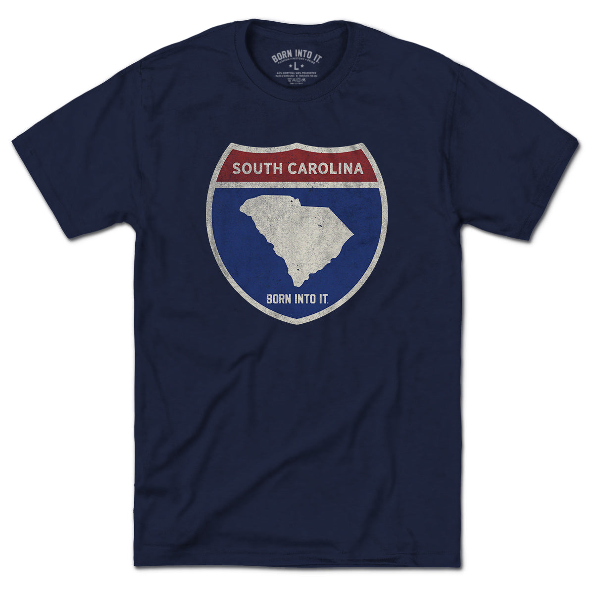 South Carolina Interstate Sign T-Shirt by Born Into It featuring a graphic of state highway signs on a white background.