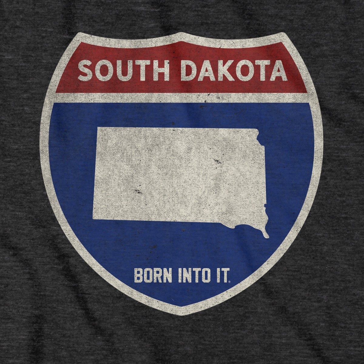 Born Into It South Dakota Interstate Sign T-Shirt showcasing a graphic of the SD interstate route on a comfortable T-shirt.
