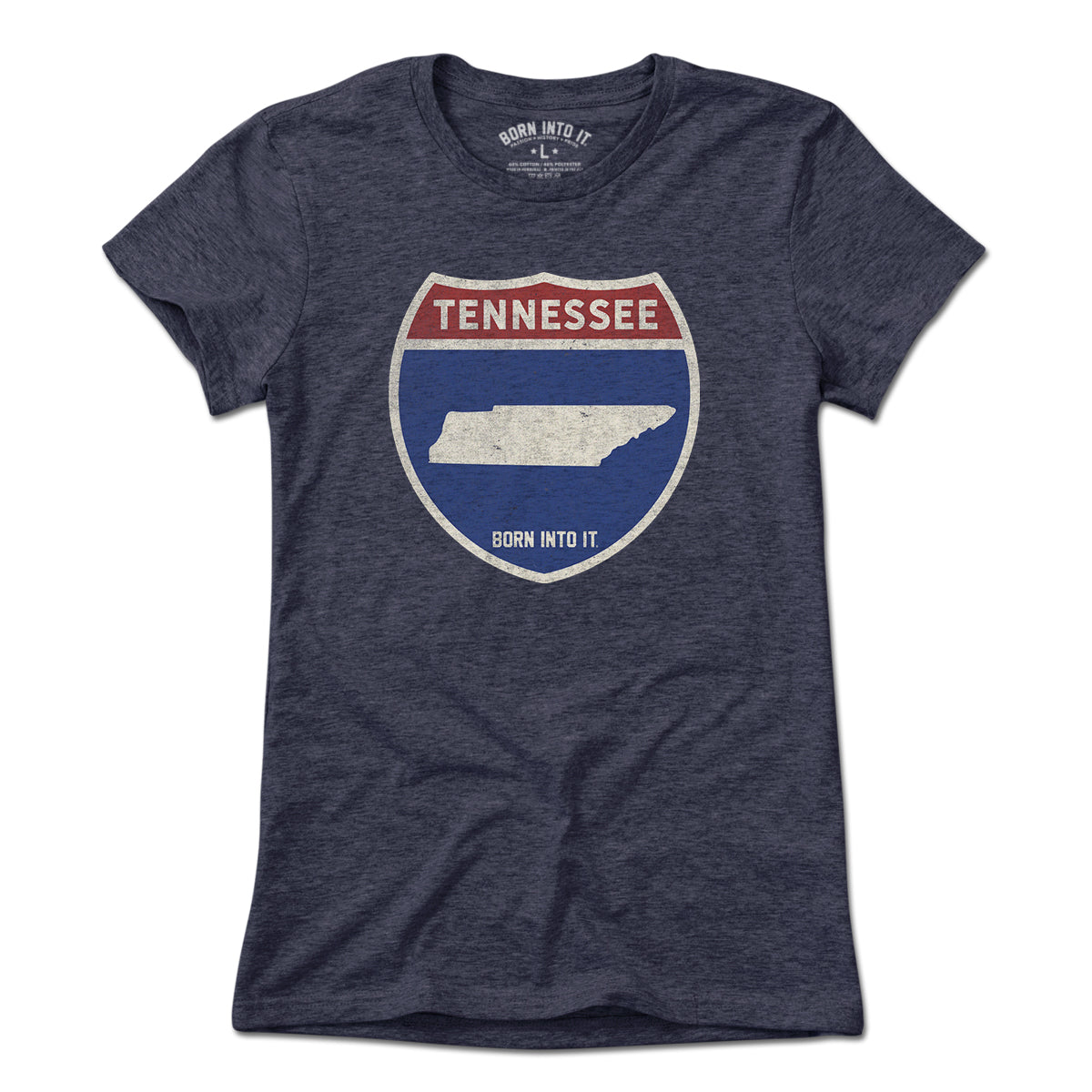 Light blue Tennessee Interstate Sign T-Shirt by Born Into It, featuring a highway sign design on the front.