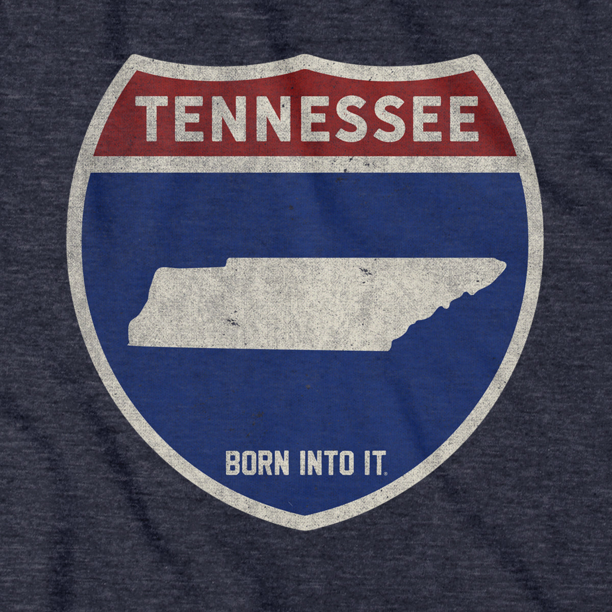 Born Into It Tennessee Interstate Sign T-Shirt featuring a highway sign graphic on a casual tee.