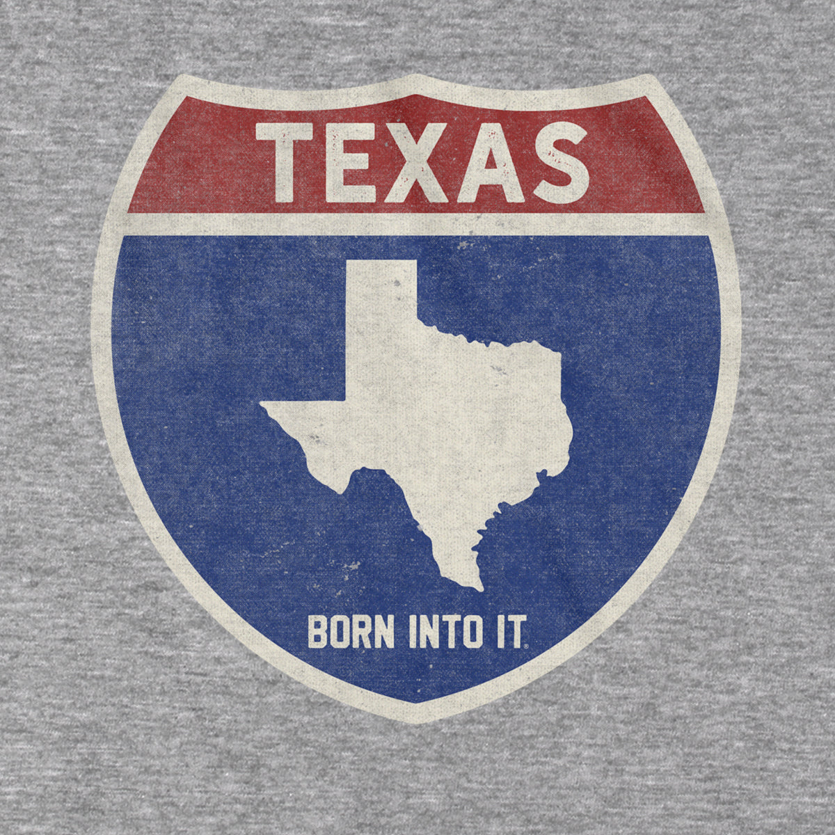 Gray Texas Interstate Sign T-Shirt by Born Into It featuring a bold interstate highway graphic on the front.