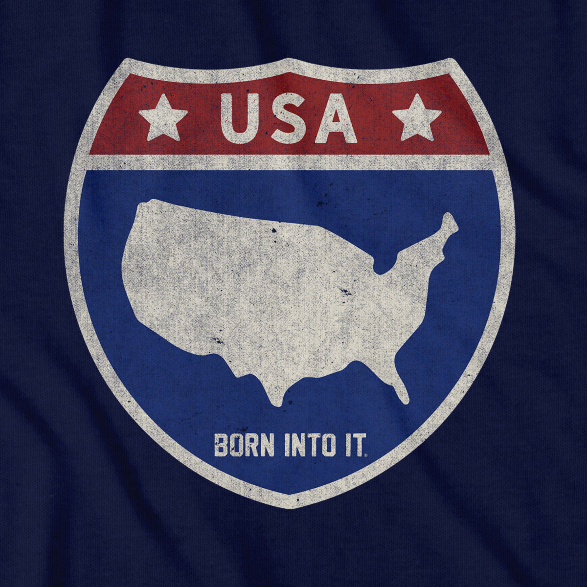 Born Into It USA Interstate Sign T-Shirt featuring New York route design and bold graphic print.