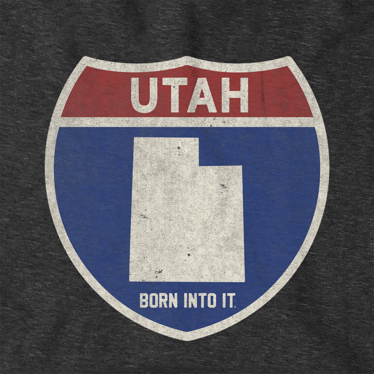 Born Into It Utah Interstate Sign hoodie sweatshirt with bold interstate graphics and comfortable fit, perfect for casual wear.