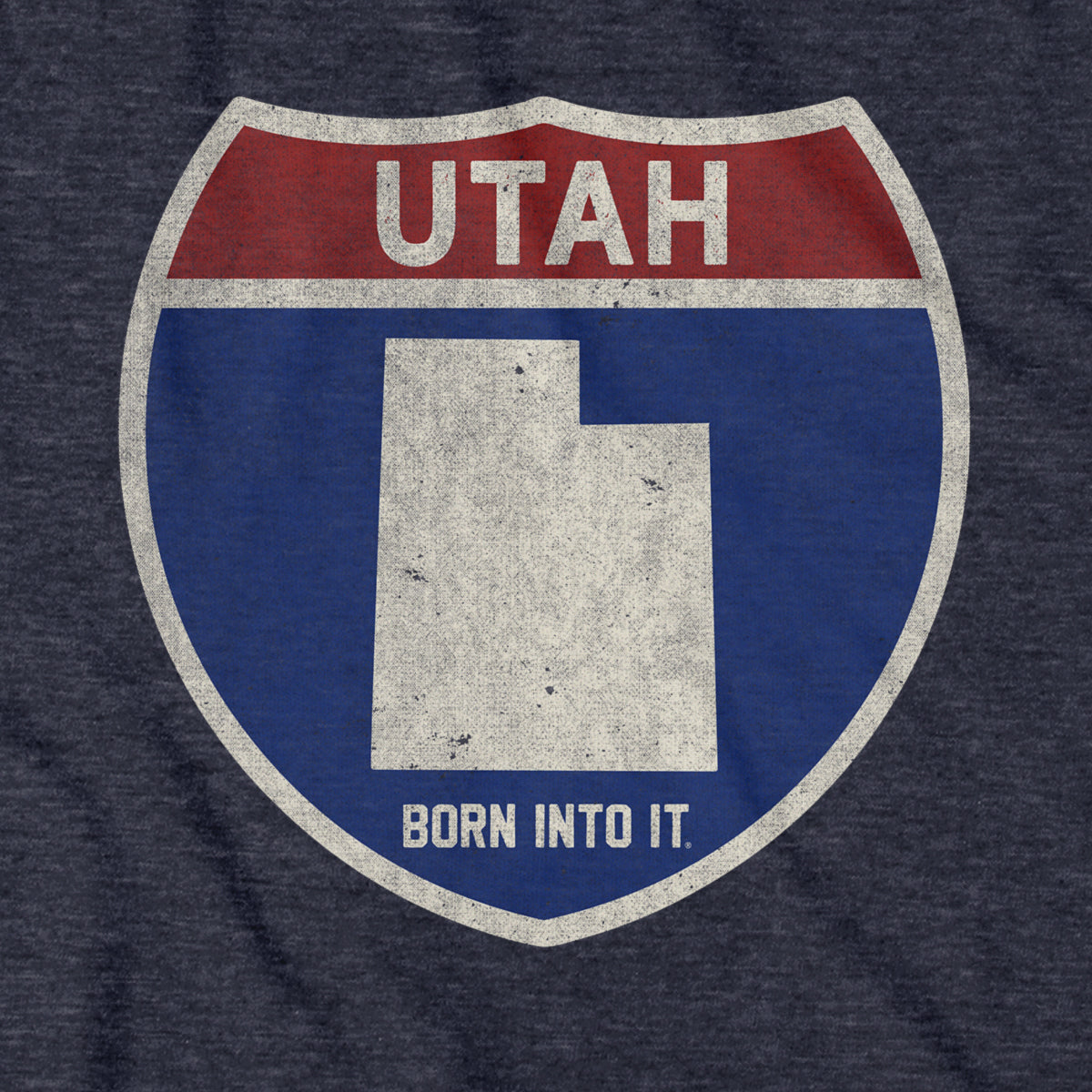 Born Into It Utah Interstate Sign T-Shirt featuring a highway sign graphic on a casual cotton tee.