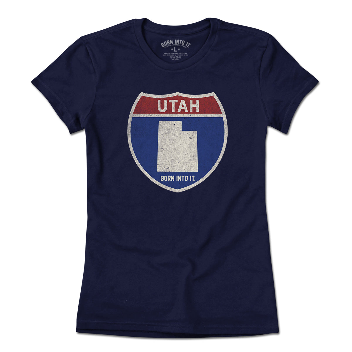 Light green Utah Interstate Sign T-Shirt by Born Into It featuring a printed interstate highway design on the front.