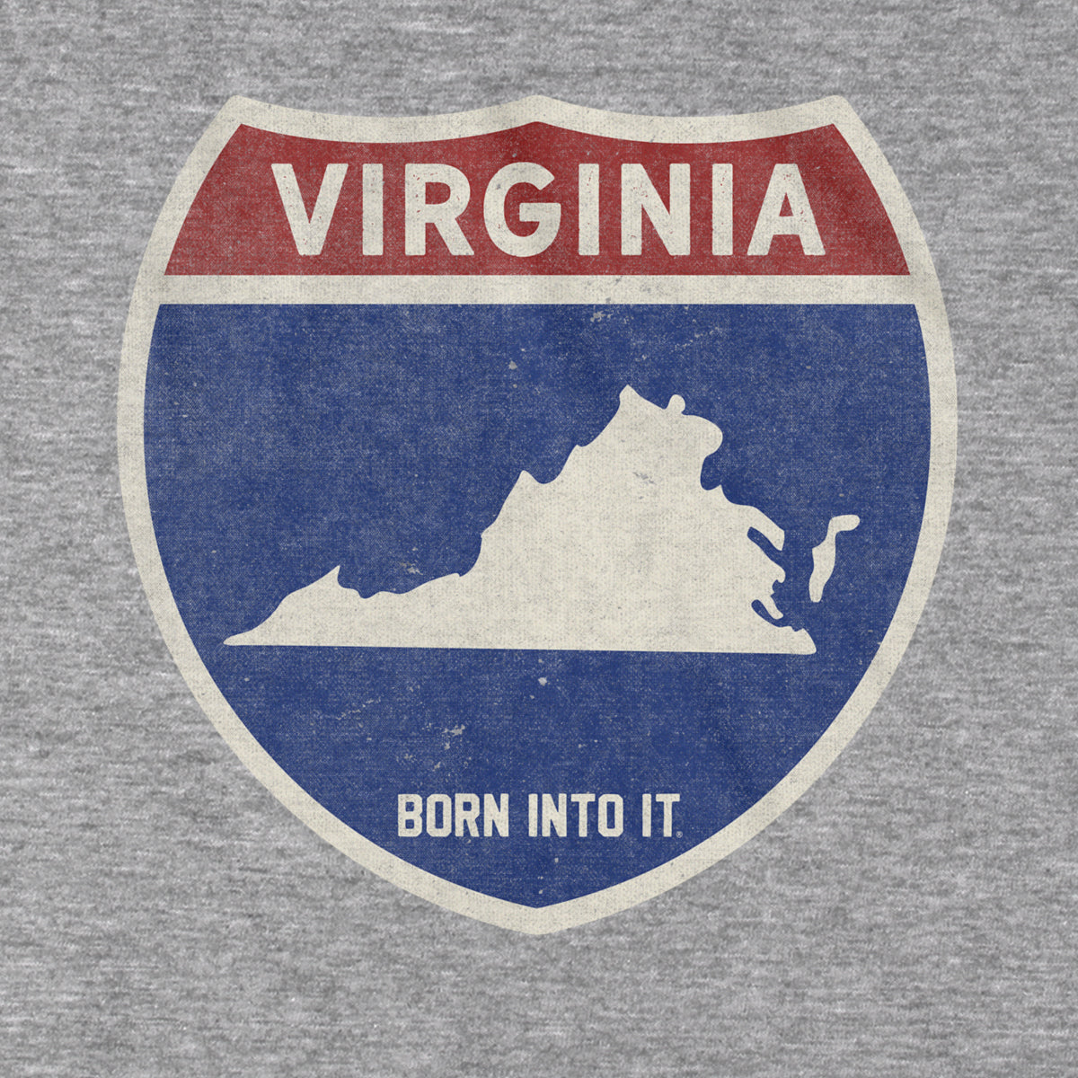 Born Into It Virginia Interstate Sign T-Shirt in gray featuring a detailed interstate highway graphic design.