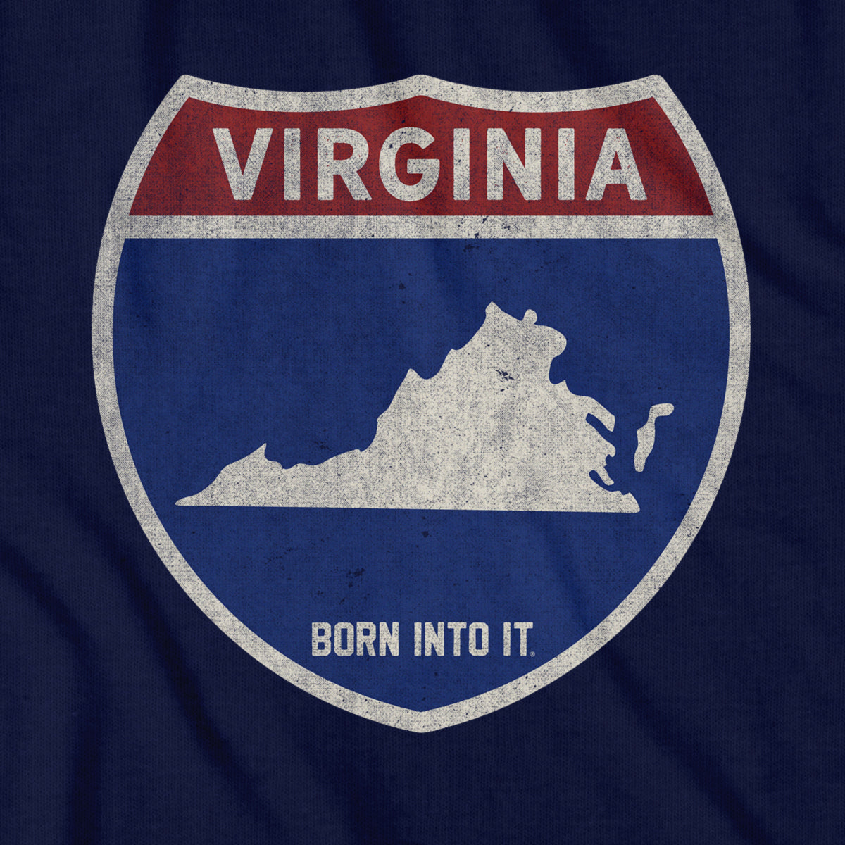 Born Into It Virginia Interstate Sign T-Shirt featuring a graphic of highway signs for casual wear.