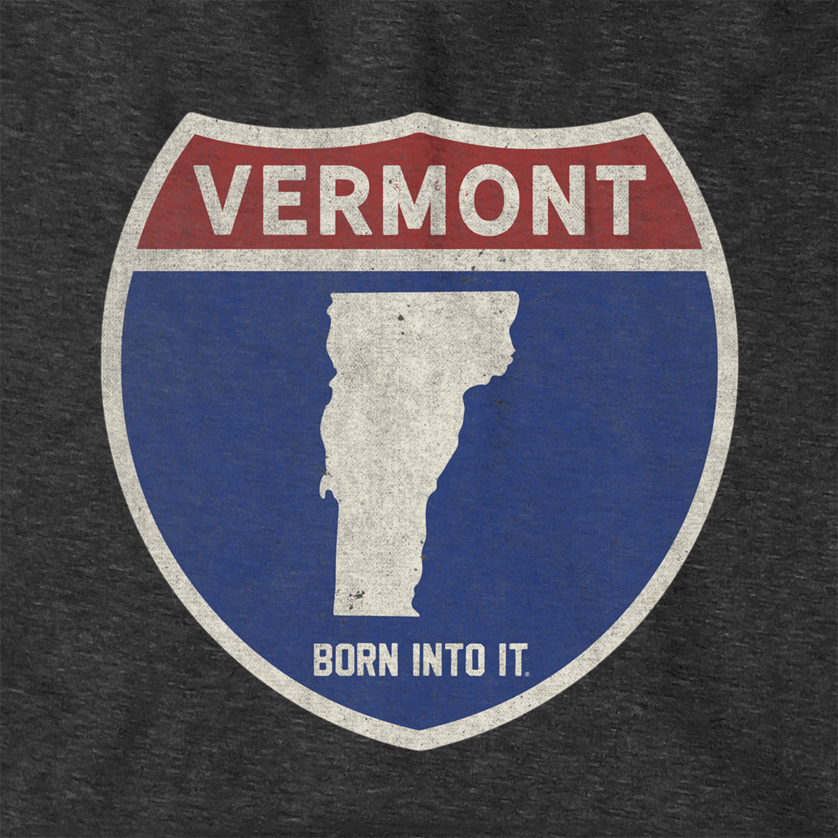 Born Into It Vermont Interstate Sign hoodie, a casual sweatshirt featuring a vibrant interstate highway graphic.