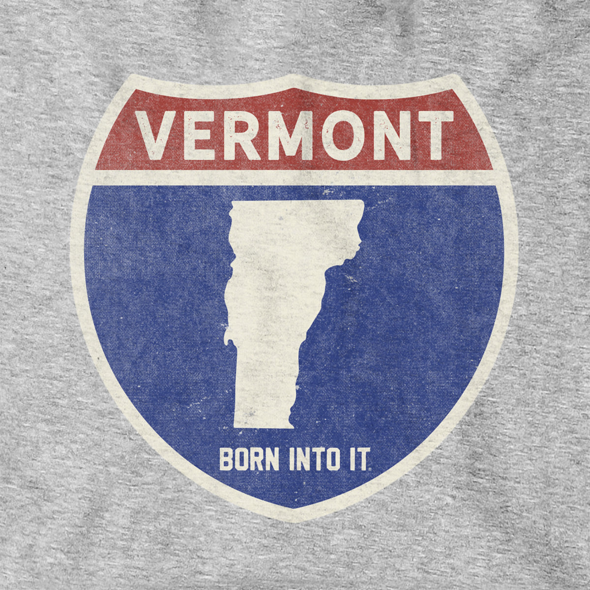Born Into It Vermont Interstate Sign Hoodie sweatshirt in gray with highway sign graphic and comfortable fit.