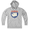 Born Into It Washington Interstate Sign hoodie, gray sweatshirt with Interstate sign graphic, casual and comfortable apparel.