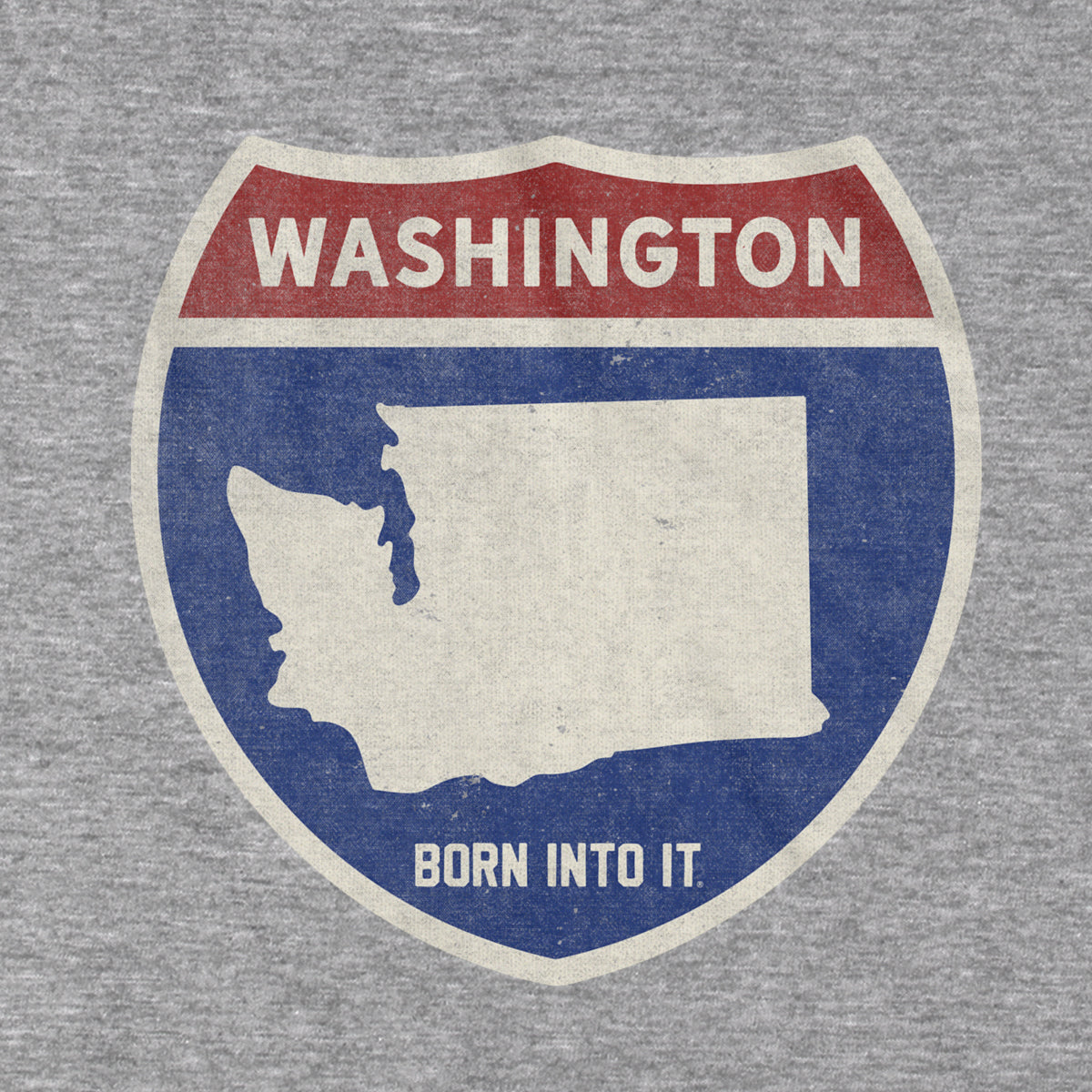 Gray Washington Interstate Sign T-Shirt by Born Into It featuring a bold interstate highway graphic on soft fabric.