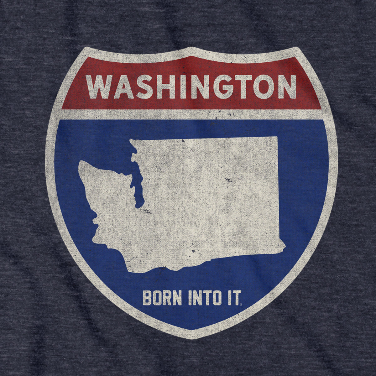 Born Into It Washington Interstate Sign T-Shirt featuring a highway sign graphic on a casual cotton tee.