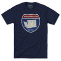 Born Into It Washington Interstate Sign T-Shirt featuring a map design with interstate route numbers on a flat-front view.