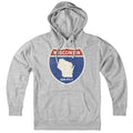 Born Into It Wisconsin Interstate Sign hoodie sweatshirt in gray, featuring a vintage interstate graphic on the front.