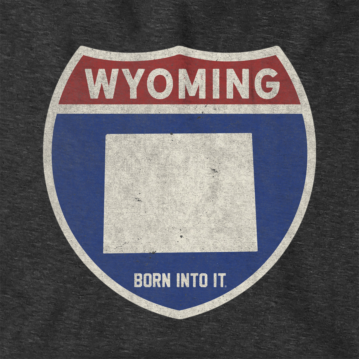 Born Into It Wyoming Interstate Sign Hoodie sweatshirt featuring a vintage highway sign graphic on soft fabric.
