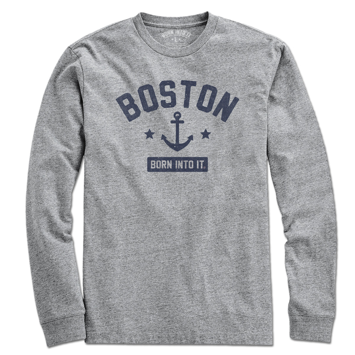 Born Into It Boston Anchor Keystone Arch T-shirt in gray, featuring a front graphic design and comfortable fit.
