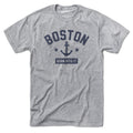 Born Into It Boston Anchor Keystone Arch T-shirt in gray, featuring a detailed nautical anchor and arch design on the front.