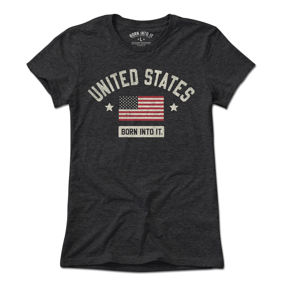 Light blue United States Flag Keystone Arch T-shirt by Born Into It, featuring a patriotic flag design on the front.