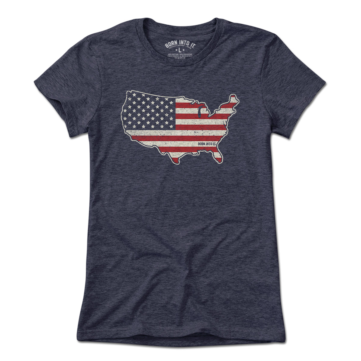 Light blue USA Stars & Stripes T-shirt by Born Into It featuring a patriotic American flag design on the front.