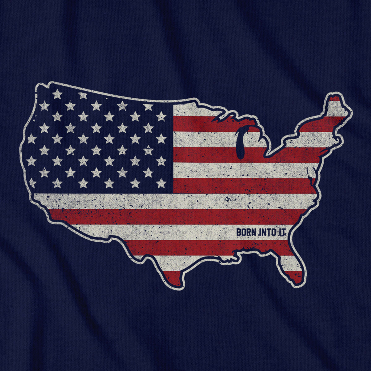 Born Into It USA Stars & Stripes T-shirt featuring a patriotic design with American flag elements and bold stars.