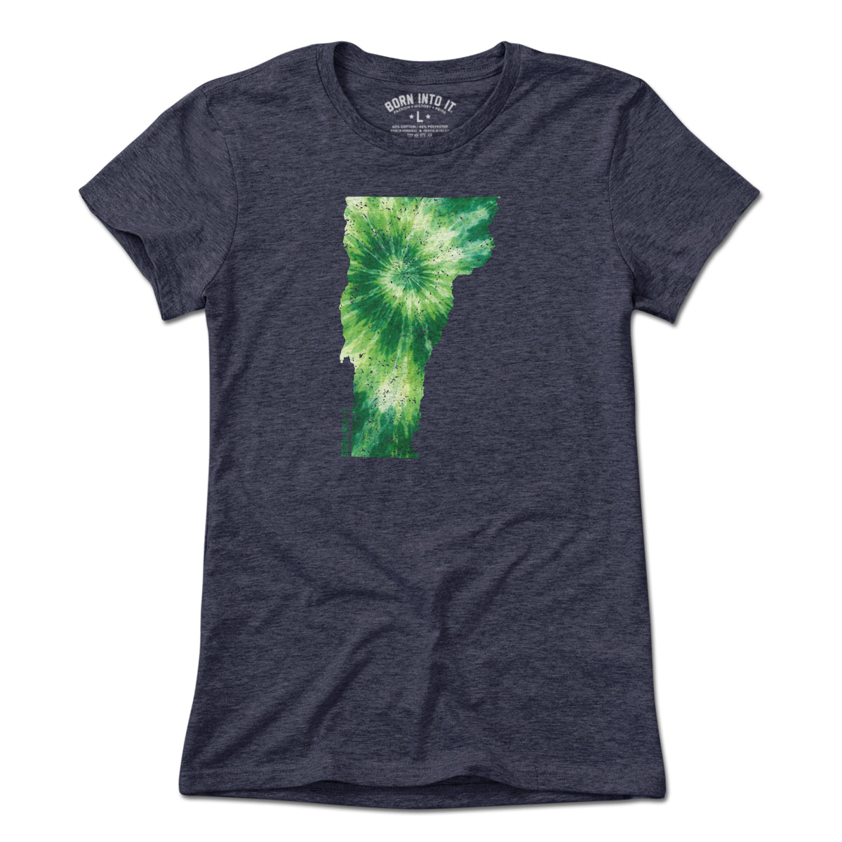 Light purple Vermont State tie-dye T-shirt by Born Into It, featuring a vibrant, colorful pattern on soft fabric.