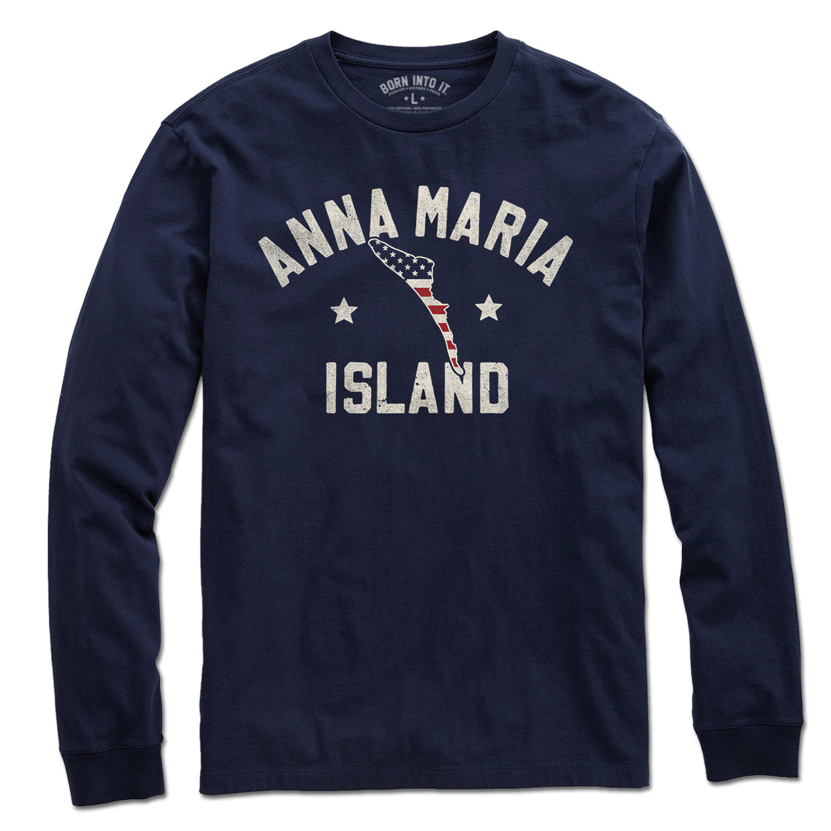 Born Into It Anna Maria Island Keystar Arch T-shirt, featuring a colorful graphic design on a casual T-shirt.