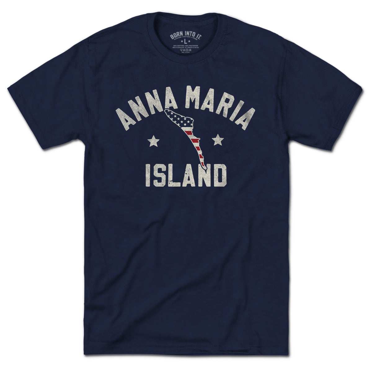 Born Into It Anna Maria Island Keystar Arch T-shirt in navy, featuring a graphic design on the front, casual and stylish.