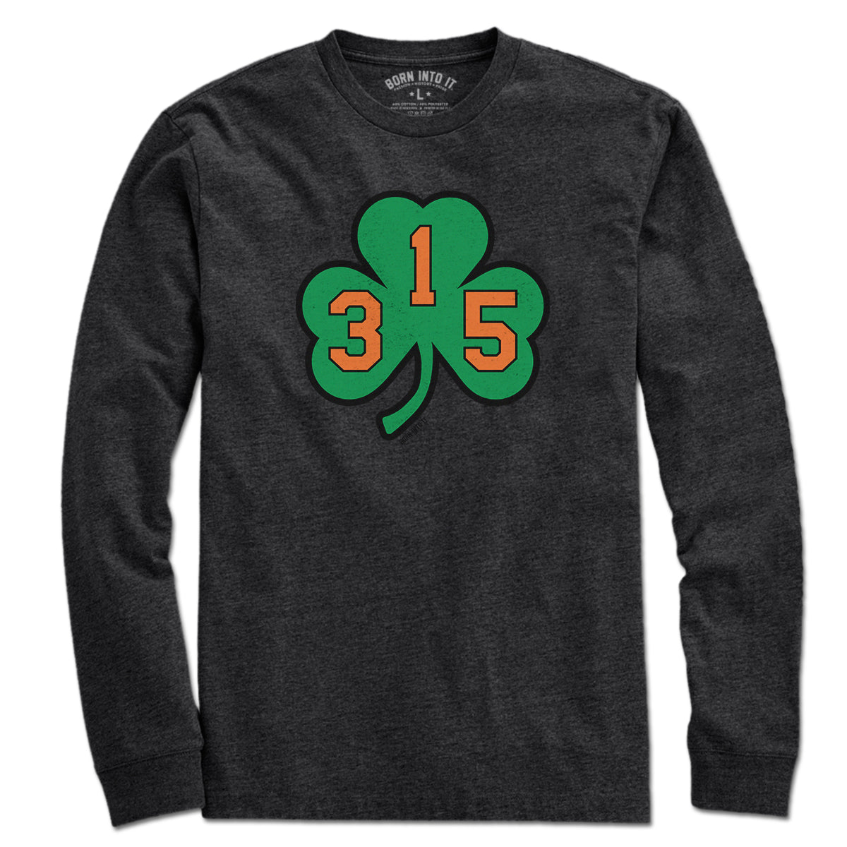 Syracuse Shamrock Area Code T-Shirt in charcoal, flat product view