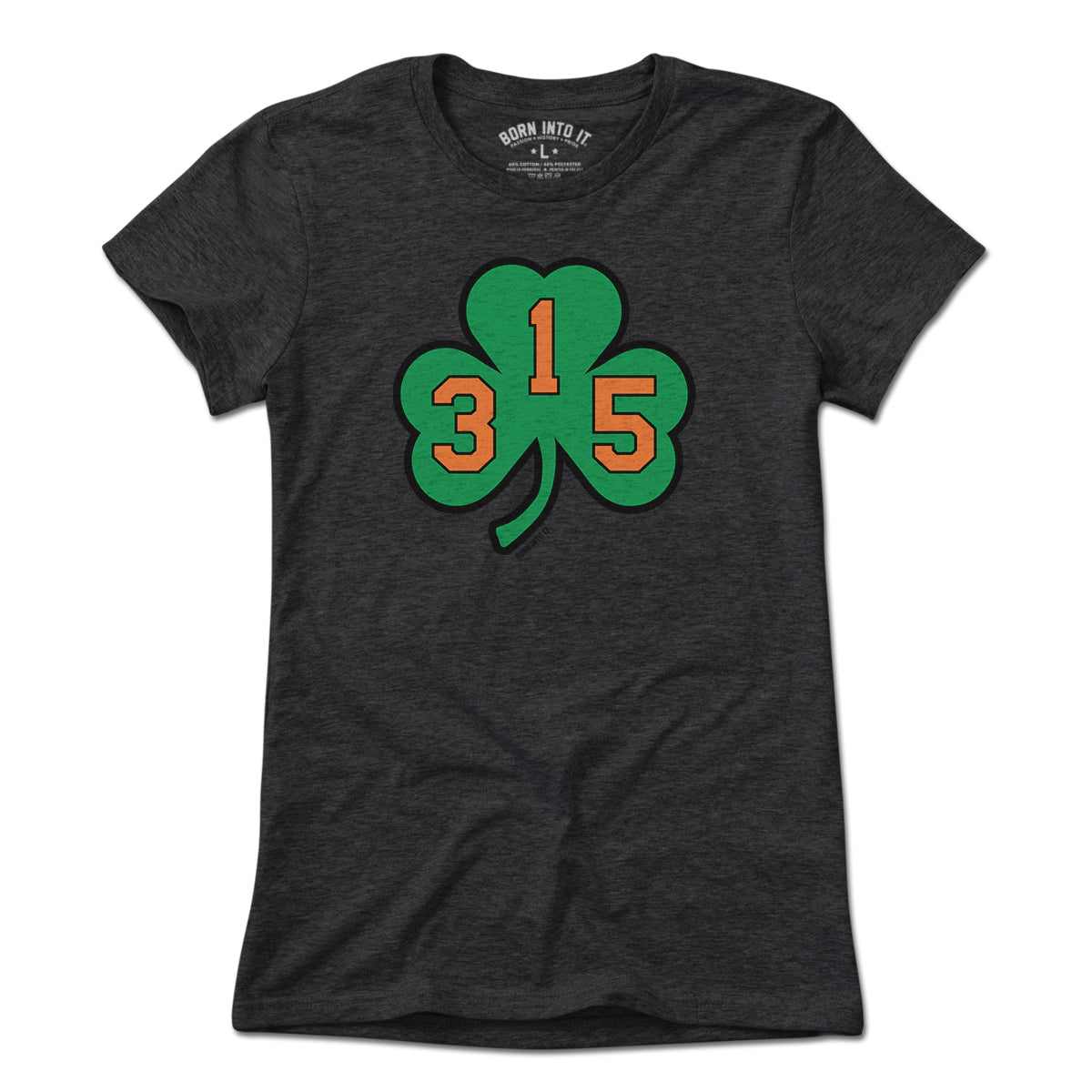Syracuse Shamrock Area Code T-Shirt in charcoal, flat product view