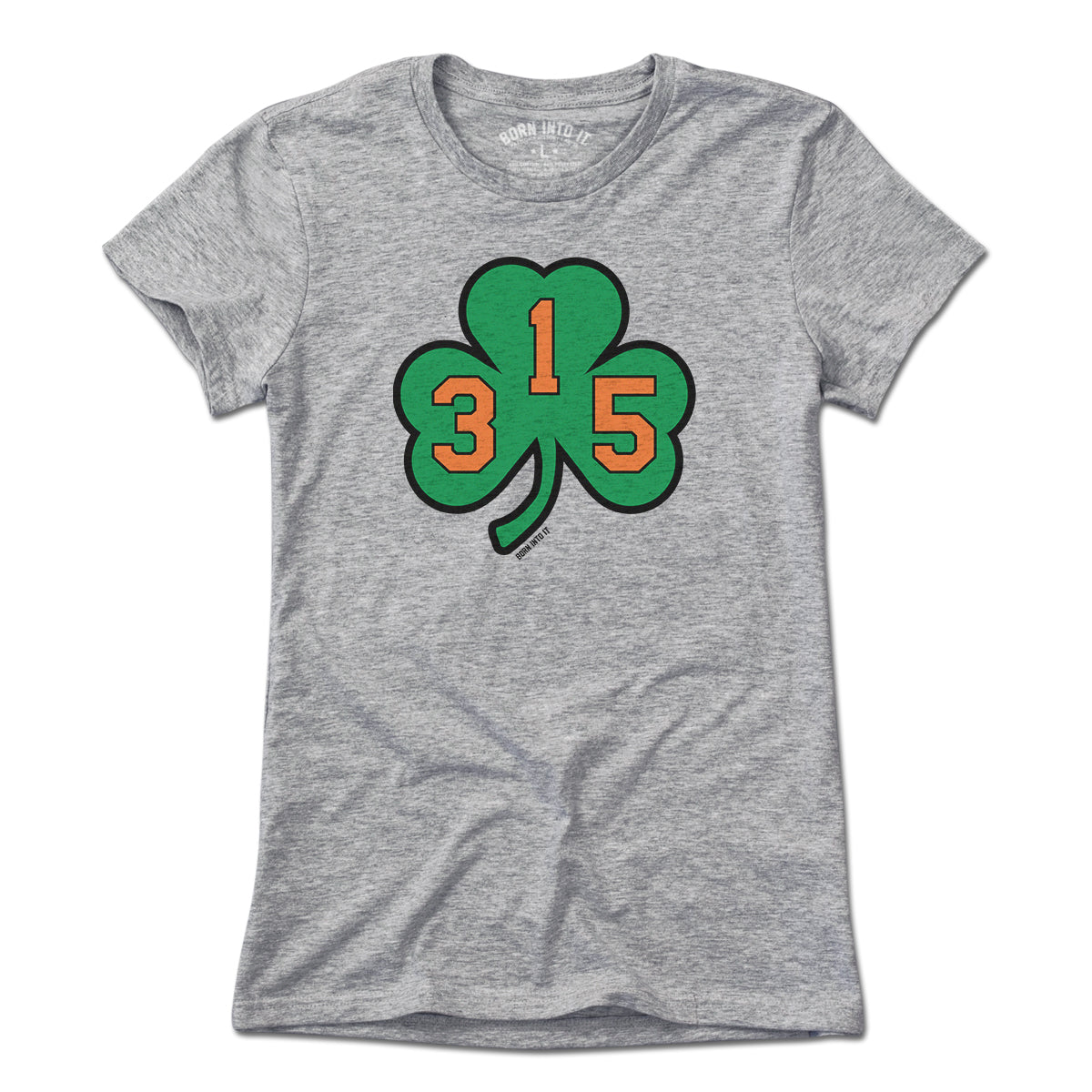 Syracuse Shamrock Area Code T-Shirt in gray, flat product view